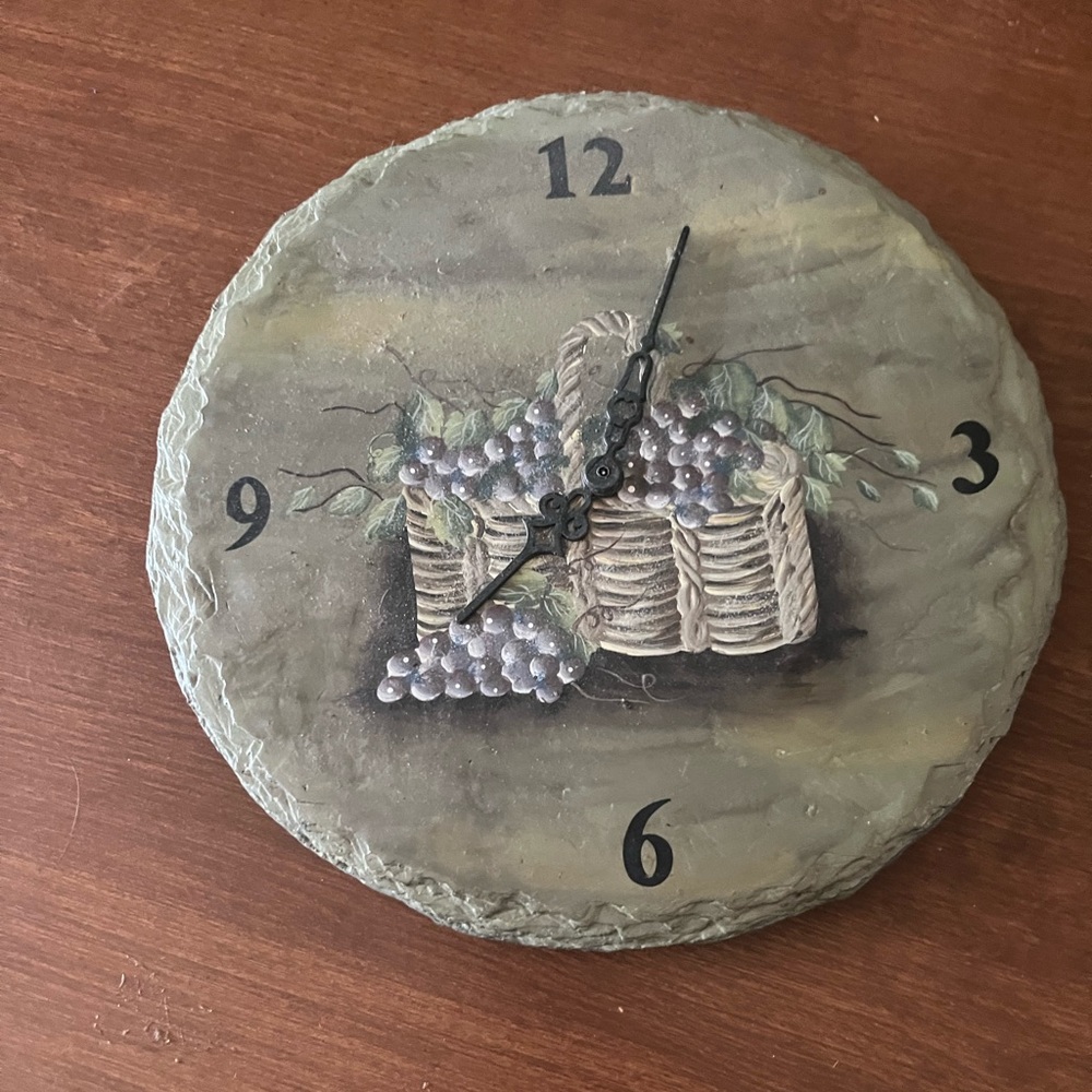 Rustic Wall Clock with Grapes Design